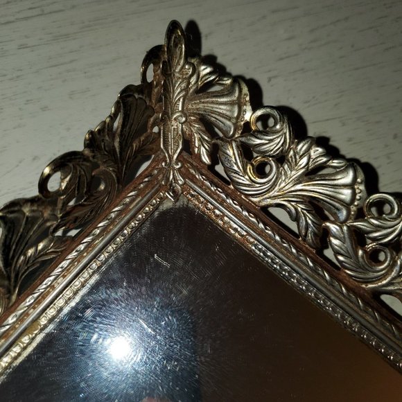 Vintage Mid-Century Metal Filigree Mirrored Vanity/Boudoir Tray - Picture 3 of 4